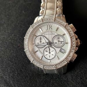 Vintage Judith Ripka Stainless Steel Chronograph with CZ Bezel Women’s Watch